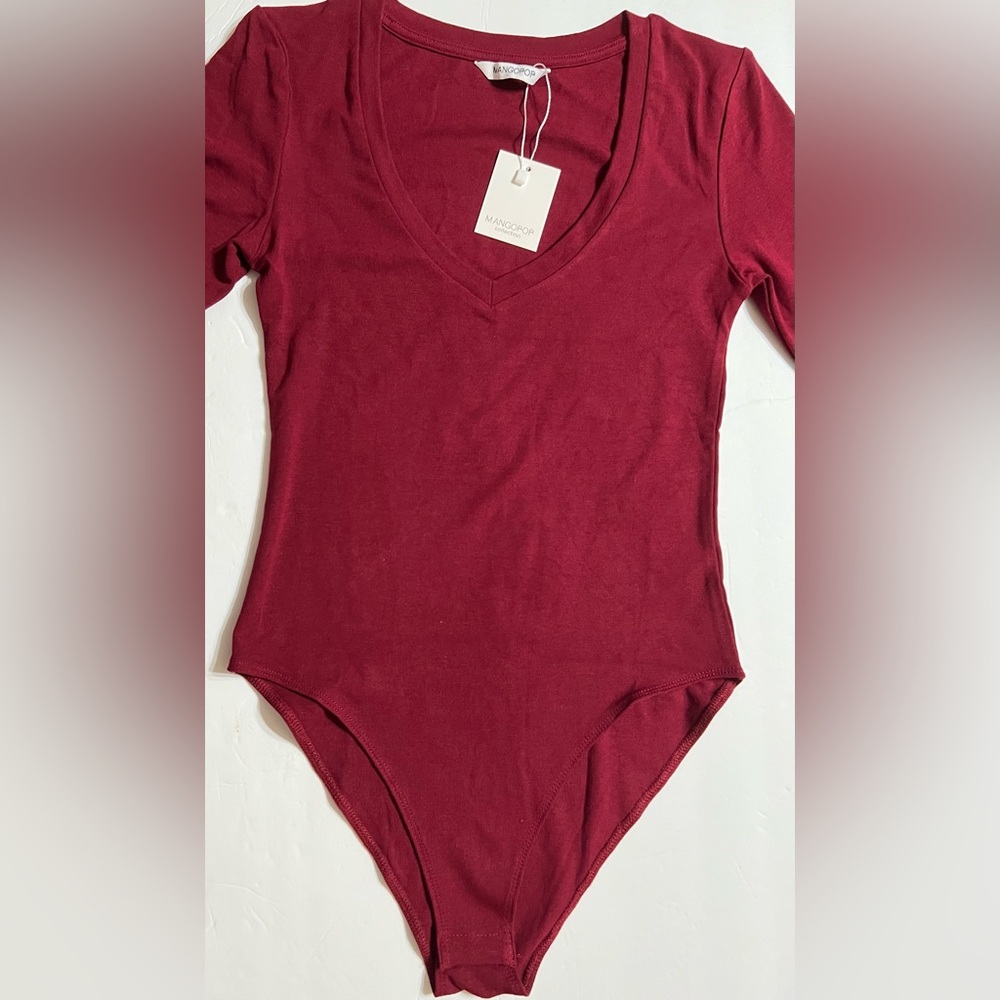 NWT Mango Pop Red V-neck Body Suit Long sleeve Size S